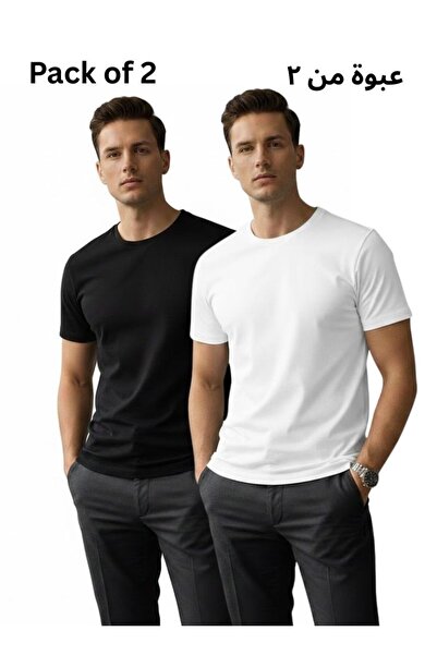 Premium Men’s Black & White Round Neck T-Shirt Pack of 2 – Slim Fit