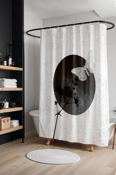 EVPANYA Perdeau de baie, Perdeau de duș cu model fluture pe lună, gri boem, P...