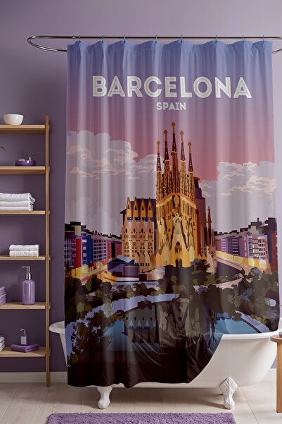 EVPANYA Bathroom Curtain, Pastel Barcelona Patterned Shower Curtain, Bathtub ...
