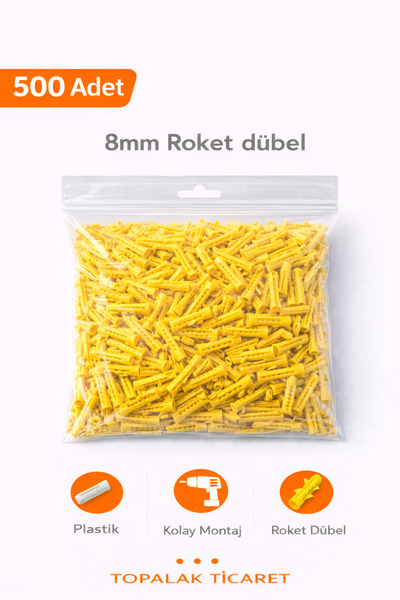 TOPALAKTİCARET 500 Adet Dübel. Roket Dübel. Montaj Dübeli. Duvar Dübeli. Vida...