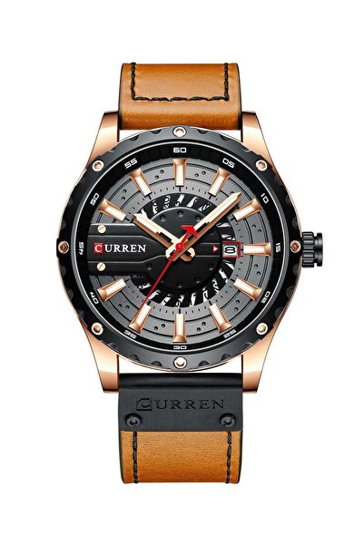 Curren Men's Waterproof Genuine Leather Band with Calendar Quartz Watch
