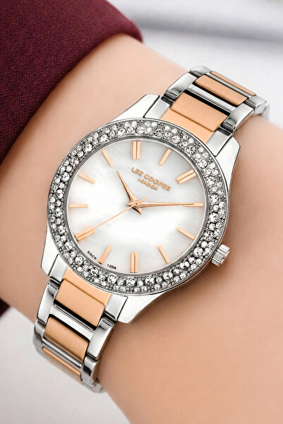 Lee Cooper Silver-Rose Color Steel Strap & Case Women's Wristwatch with Brace...