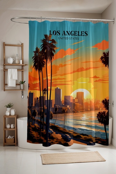 EVPANYA Bathroom Curtain, Los Angeles Sunset Patterned Shower Curtain, Bathtu...