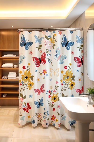 EVPANYA Perdeau de baie, perdea de duș cu model Flying Garden, perdea pentru ...