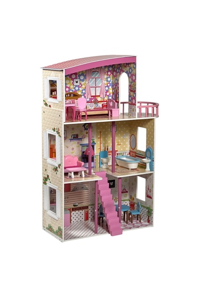 ALBADER Multi Story Wooden Dollhouse Playhouse for Kids with Furniture Balcon...
