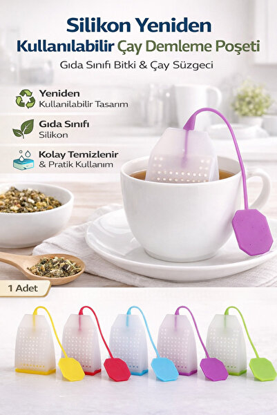 Hane Dostu Silikon Yeniden Kullanılabilir Çay Demleme Poşeti Gıda Sınıfı Bitk...