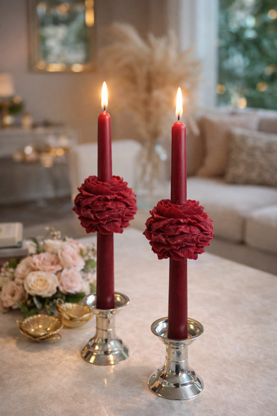 THE BOHEMM 1adet Bordo Dekoratif Şakayık Şamdan Mum