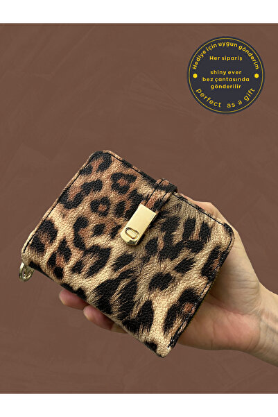 shiny ever Soft Leather Leopard Patterned Women's Wallet with Gold Detail