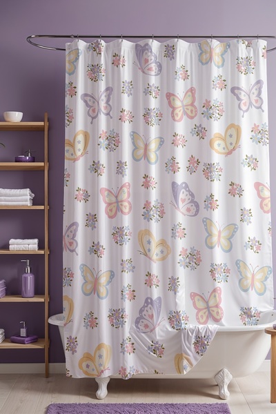 EVPANYA Perdeau de baie, perdea de duș cu model fluturi delicati în grădină, ...