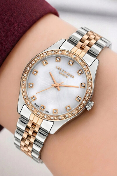 Lee Cooper Silver-Rose Color Steel Strap & Case Women's Wristwatch with Brace...
