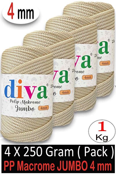 Diva İplik 1 kg Polyester Macrame Jumbo (4 mm) 18U270 Cream (Pack of 4)