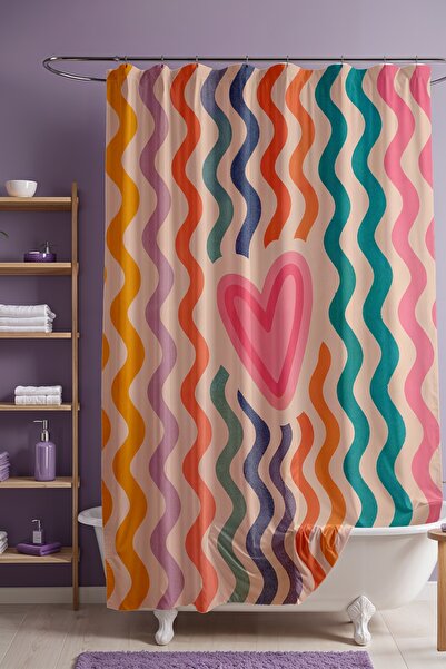 EVPANYA Perdeau de baie, perdea de duș cu model Love on Waves, perdea pentru ...