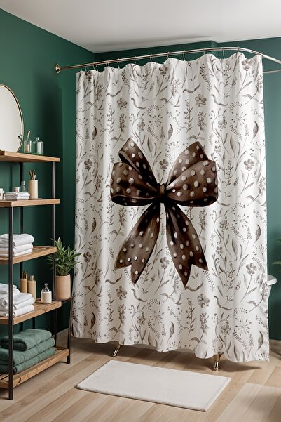 EVPANYA Bathroom Curtain, Brown Bow Pattern Shower Curtain, Bathtub Curtain 1...