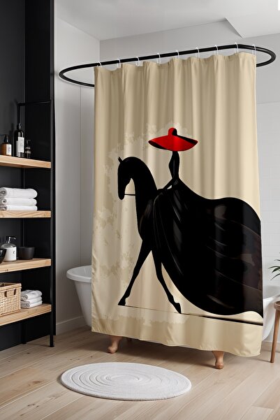 EVPANYA Κουρτίνα μπάνιου, Κουρτίνα ντους με σχέδιο Μαύρη Γυναίκα με Άλογο, Κο...