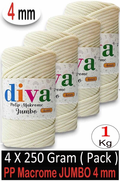 Diva İplik 1 кг полиестер макраме джъмбо (4 мм) 17U271 екрю (4-пакет)