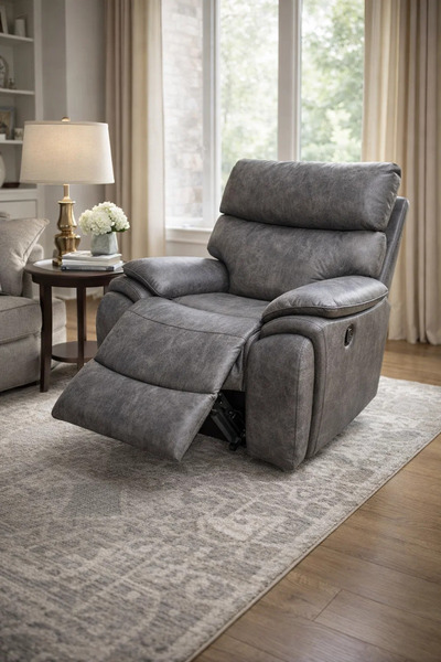 MARIA HOMES Luxury Dark Grey Single Recliner Sofa Chair with Cup Holder and M...