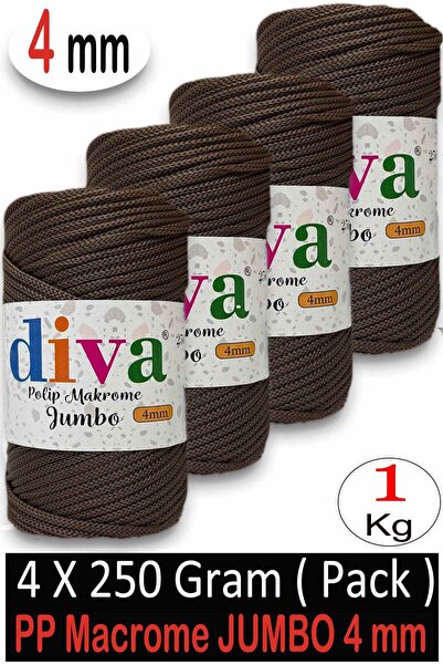 Diva İplik 1 Kg Πολυεστέρας Μακραμέ Jumbo 250 gr (4 mm) 208U2080 Καφέ (Συσκευ...