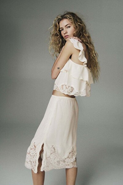 H&M Lace-trimmed viscose skirt