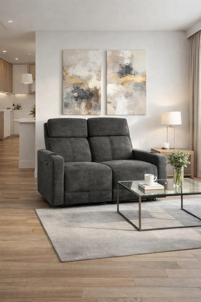 MARIA HOMES Modern Grey Recliner Sofa Chair – Comfortable Dual Seater with Ad...