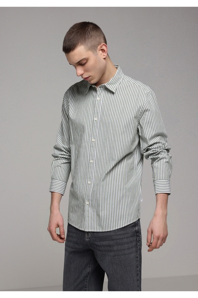 Colin's Regular Fit Shirt Neck Çizgili Erkek Yeşil Uzun Kol Gömlek