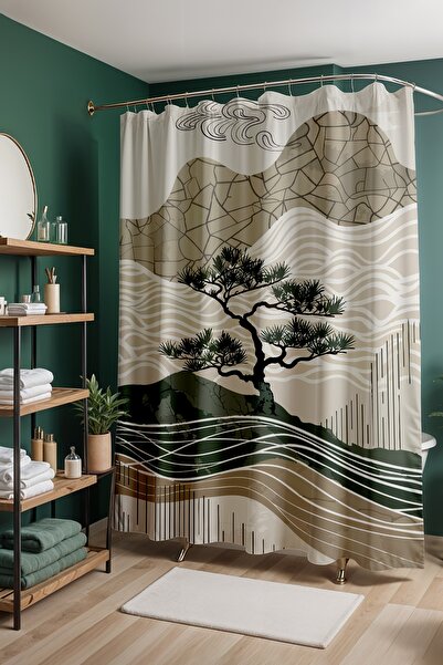 EVPANYA Perdeau de baie, Perdeau de duș cu model arbore cu linii boeme, Perde...