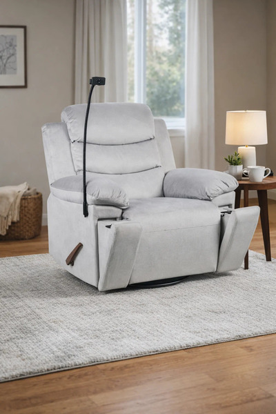 MARIA HOMES Modern Grey Swivel Rocking Recliner Chair with Flexible Phone Mou...