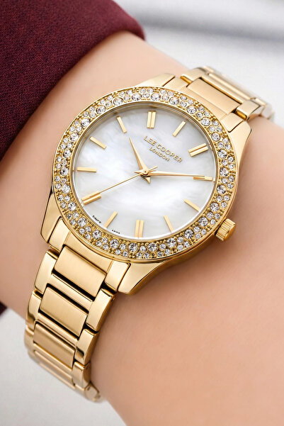 Lee Cooper Gold Color Steel Strap & Case Women's Wristwatch with Bracelet Gif...