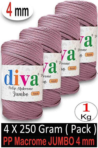 Diva İplik 1 кг полиестер макраме джъмбо (4 мм) 90U350 розово (4-пакет)