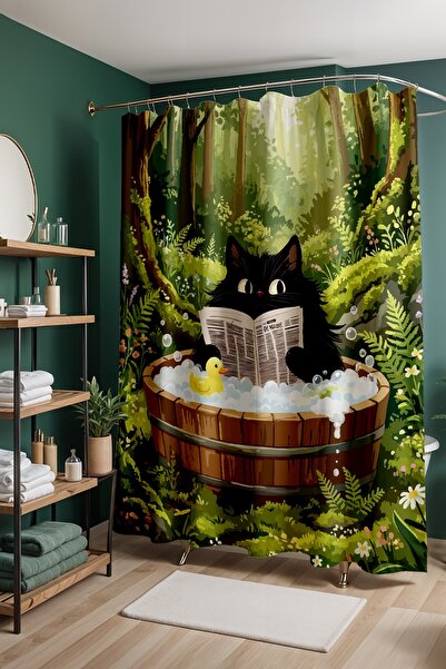 EVPANYA Perdeau de baie, Perdeau de duș cu model Enjoying the Bath in the For...