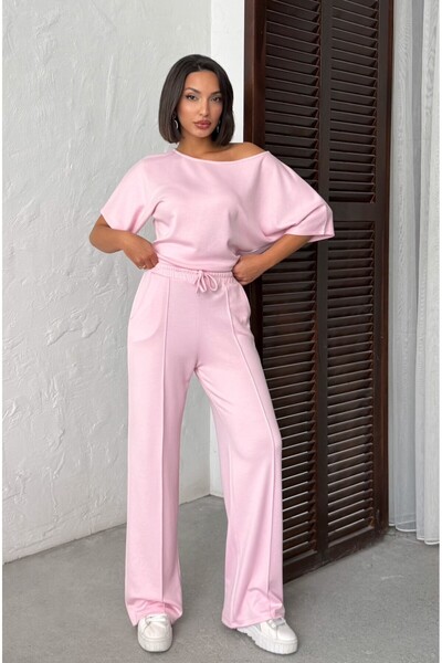 MEECY Kayık Collar Short Sleeve Two-Piece Set
