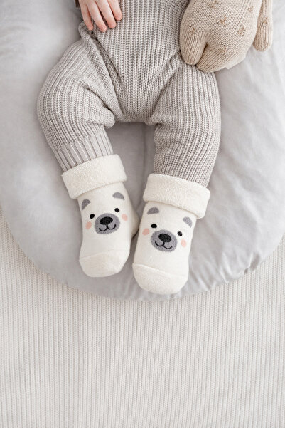 Katia&Bony Baby Animal Patterned Towel Socks Ecru