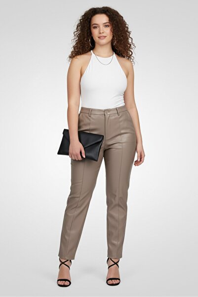 The Giving Movement Women Slim Fit Solid Straight Leg Pants, Taupe