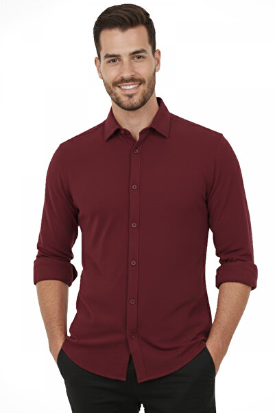 Rizz up Burgundy Modal Fabric Lycra Comfortable Fit Wrinkle-Free Iron-Free Me...