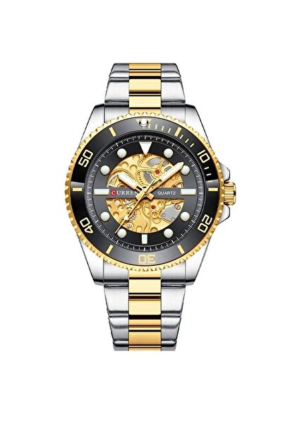 Curren 8412 Black Skeleton Dial Two Tone Chain Men’s Watch