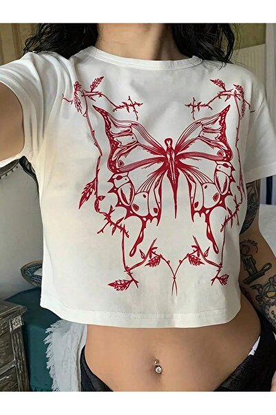 Velostra Women's Butterfly Printed Basic Daily Use Slim Fit T-Shirt