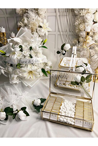 m ticaret Beyaz İsteme Çiçeği 120 Nişan Çikolatası Bohça Çikolatası Anne Gülü...