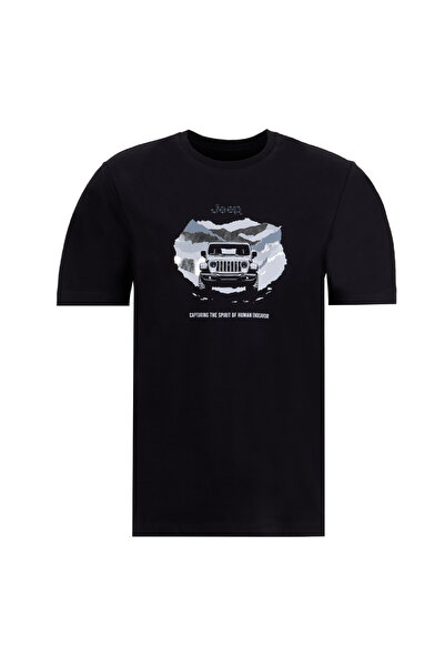 Jeep Bisiklet Yaka Baskılı Siyah Erkek T-Shirt J6SM-TST7317