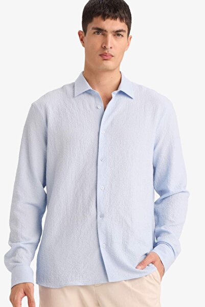 DeFacto Modern Fit Polo Collar Woven Long Sleeve Shirt D7246Ax26Sp
