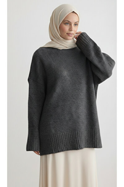 Hafel Kadın Bisiklet Yaka Oversize Triko Tunik Kazak
