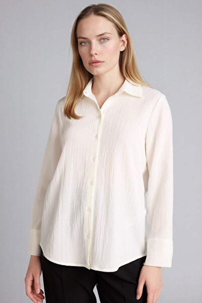 DeFacto Regular Fit Shirt with Collar, Seersucker Textured Long Sleeve Shirt ...