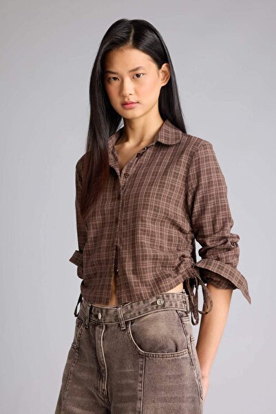 DeFacto Cămașă cu mânecă lungă, în carouri, din amestec de in, cu guler pentr...