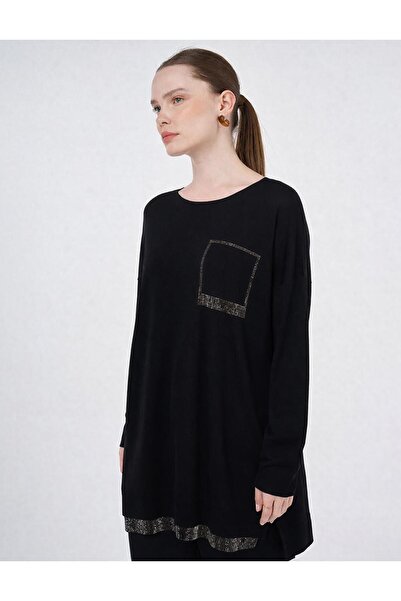 Kayra Hotfix Printed Knitwear Tunic Black