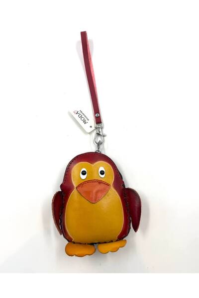 MD Moda Accessories Handmade Leather Keychain with Penguin Figure / Mini Zipp...