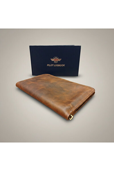 HELİSA ACCESSORİES SkyMaster Hakiki Deri Pilot Logbook Kılıfı – kahverengi