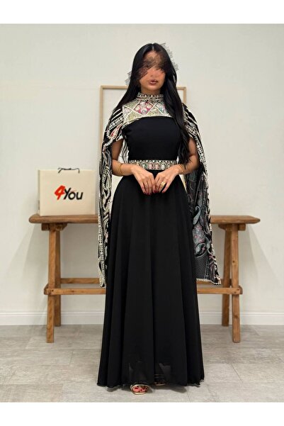 Generic جلابية أنيقة بلون الأسود بقطعة مطرزة