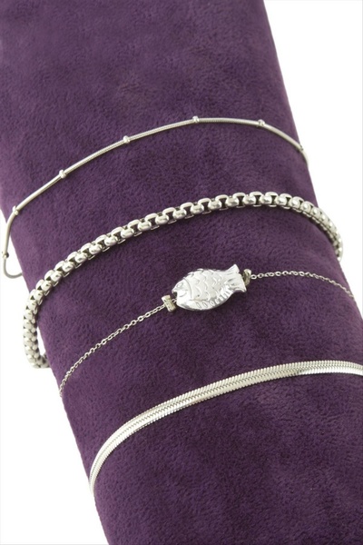 ZERO LAND Storozal 4 Pieces Fish Chain Bracelet - (62319) Silver Color