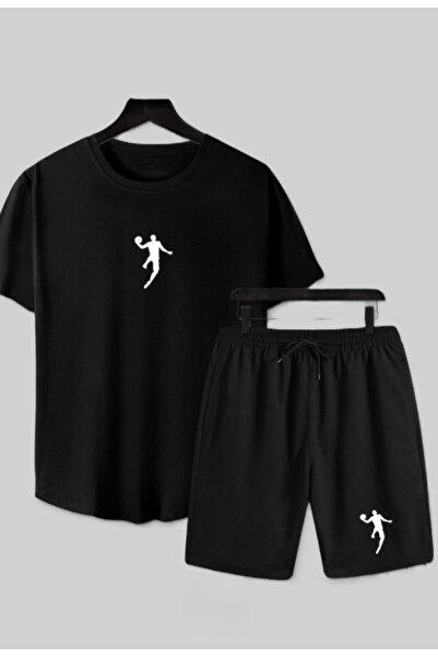 ALCİNOUS Unisex Black Basketball Player Printed T-Shirt and Shorts 2-Piece Set