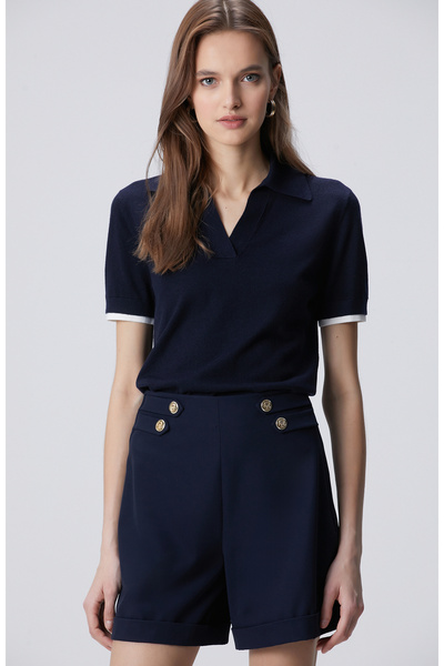 Network Lacivert Garnili Polo Yaka Triko