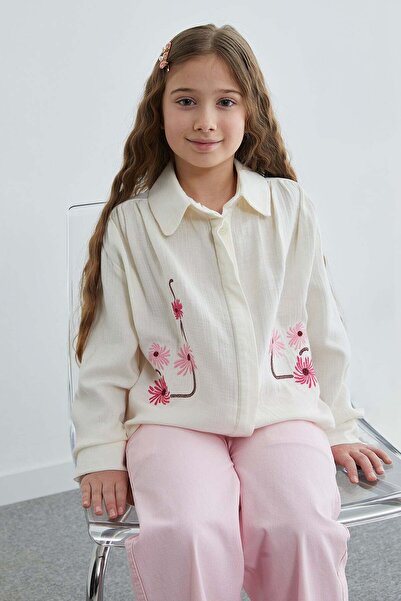 Fulla Moda Cămașă pentru fete din țesătură de muselină cu broderie florală
