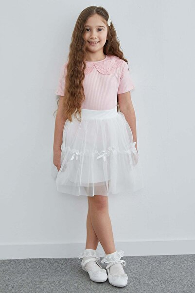 Fulla Moda Girls' Tulle Skirt with Elastic Waist and Bow